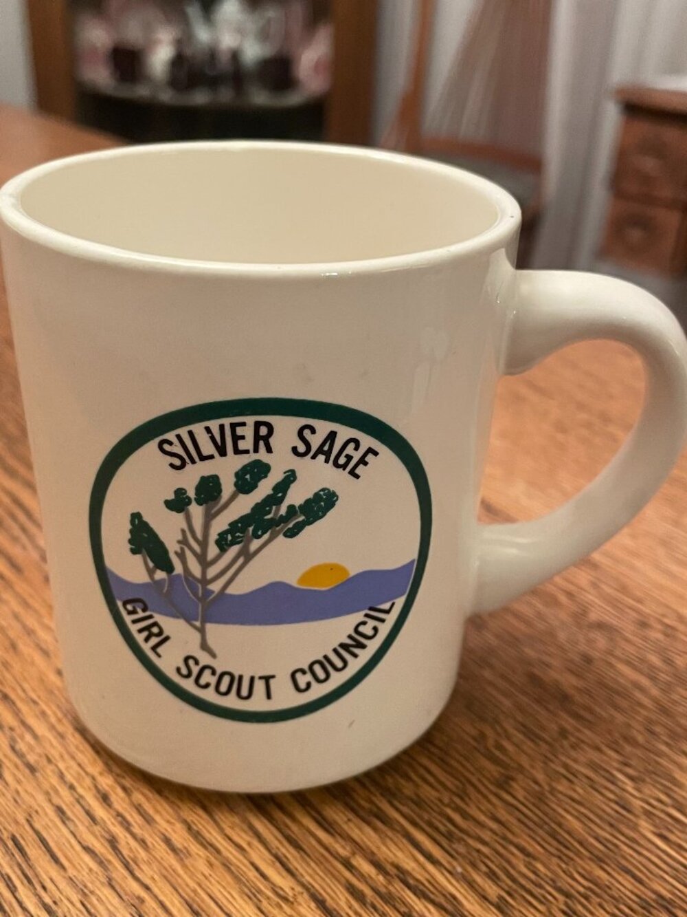 Vintage Silver Sage Girl Scout Council Coffee Cup Mug made in the USA 11 ounces